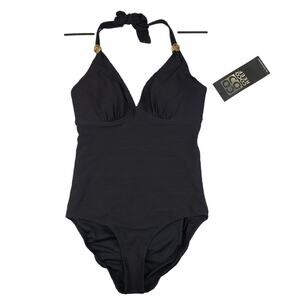 Coco Reef Perfection Fit One Piece Swimsuit Bathing Suit 32C Black Halter